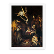 Caravaggio's 'Nativity with San Lorenzo and San Francesco' painting reproduced as a rolled canvas print