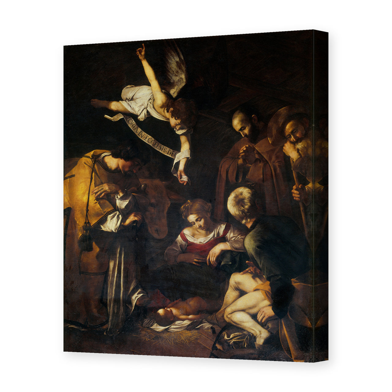 Caravaggio's 'Nativity with San Lorenzo and San Francesco' painting reproduced as a gallery-wrapped canvas print