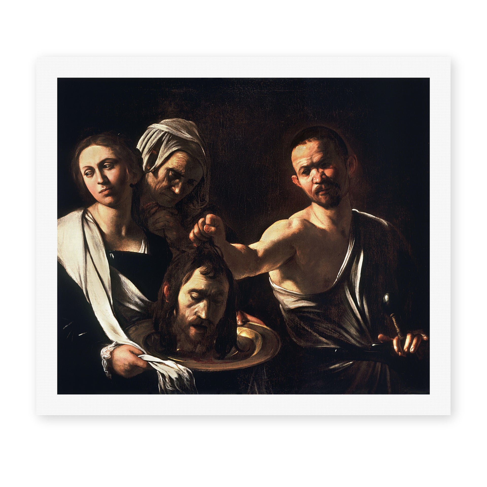 Caravaggio's 'Salome with the Head of John the Baptist' painting reproduced as a rolled canvas print