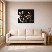 Gallery-wrapped canvas print of Caravaggio's 'Salome with the Head of John the Baptist' displayed on a wall in a living room