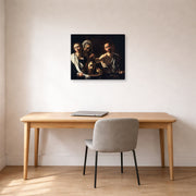 Gallery-wrapped canvas print of Caravaggio's 'Salome with the Head of John the Baptist' displayed on a wall in an office
