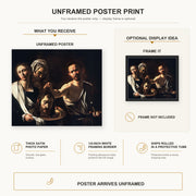 Caravaggio - Salome with the Head of John the Baptist poster print size comparison and framing display infographic