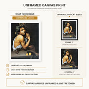 Caravaggio - Sickbucchus canvas print size comparison and framing display infographic