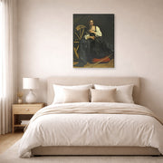 Gallery-wrapped canvas print of Caravaggio's 'St. Catherine of Alexandria' displayed on a wall in a bedroom