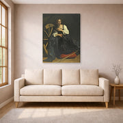 Gallery-wrapped canvas print of Caravaggio's 'St. Catherine of Alexandria' displayed on a wall in a living room