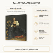 Caravaggio - St. Catherine of Alexandria gallery wrap canvas construction and hanging details infographic