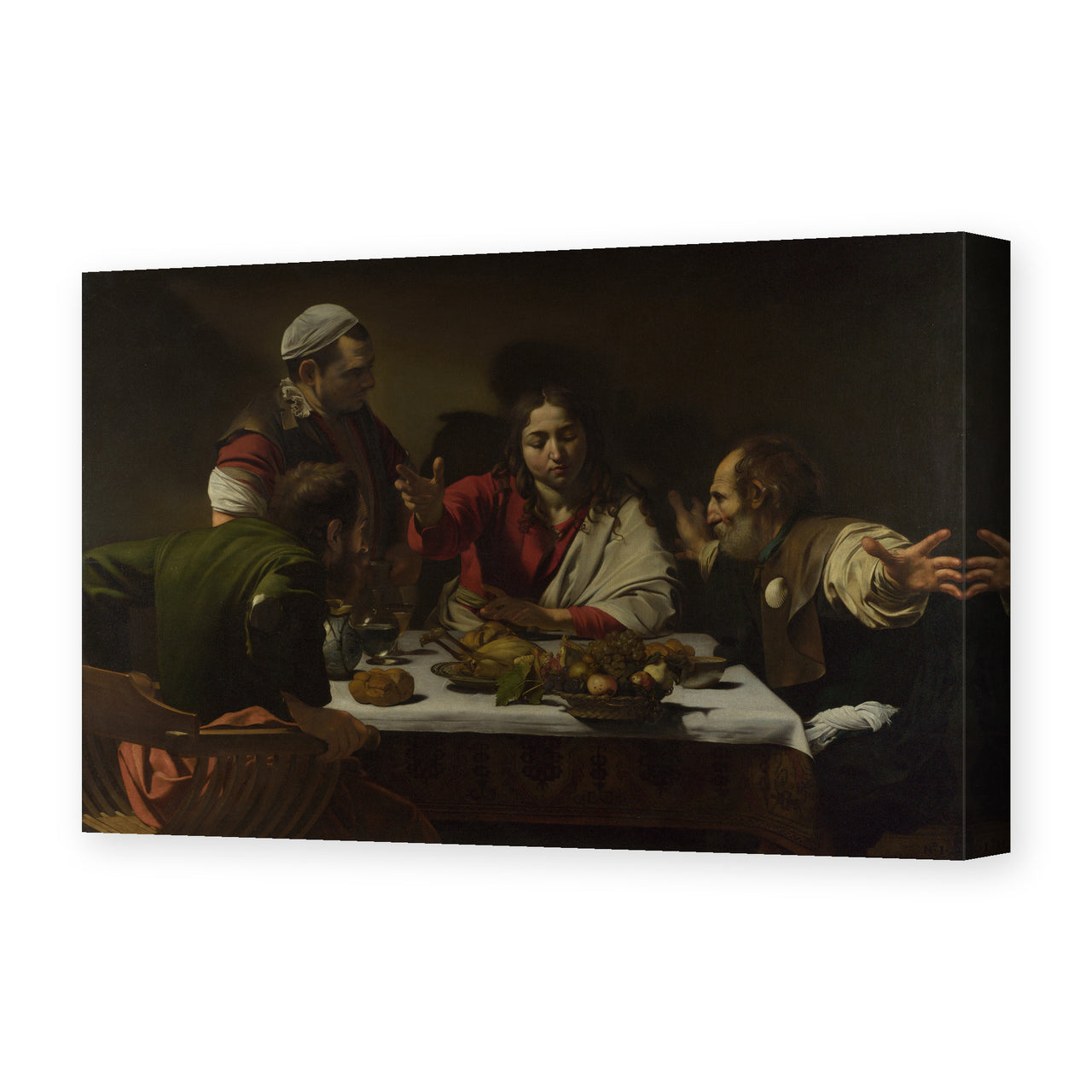 Caravaggio's 'Supper at Emmaus' painting reproduced as a gallery-wrapped canvas print, painted in 1601, now at London's National Gallery