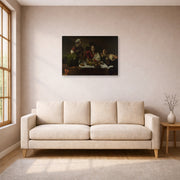 Gallery-wrapped canvas print of Caravaggio's 'Supper at Emmaus' displayed on a wall in a living room