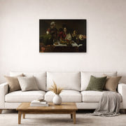 Gallery-wrapped canvas print of Caravaggio's 'Supper at Emmaus' displayed on a wall in a living room