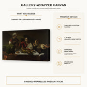 Caravaggio - Supper at Emmaus gallery wrap canvas construction and hanging details infographic