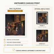 Caravaggio - The Calling of Saint Matthew canvas print size comparison and framing display infographic
