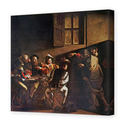 Caravaggio's 'The Calling of Saint Matthew' painting reproduced as a gallery-wrapped canvas print, painted around 1599-1600 for Rome's San Luigi dei Francesi