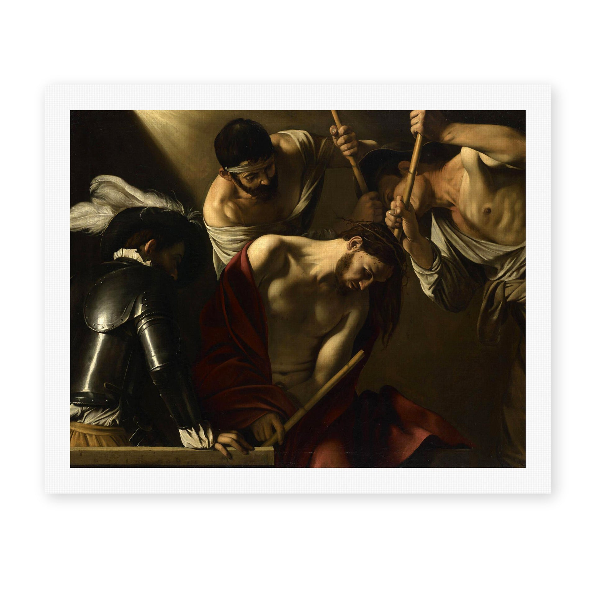 Caravaggio's 'The Crowning with Thorns' painting reproduced as a rolled canvas print