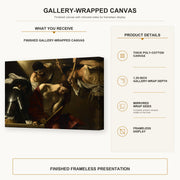 Caravaggio - The Crowning with Thorns gallery wrap canvas construction and hanging details infographic
