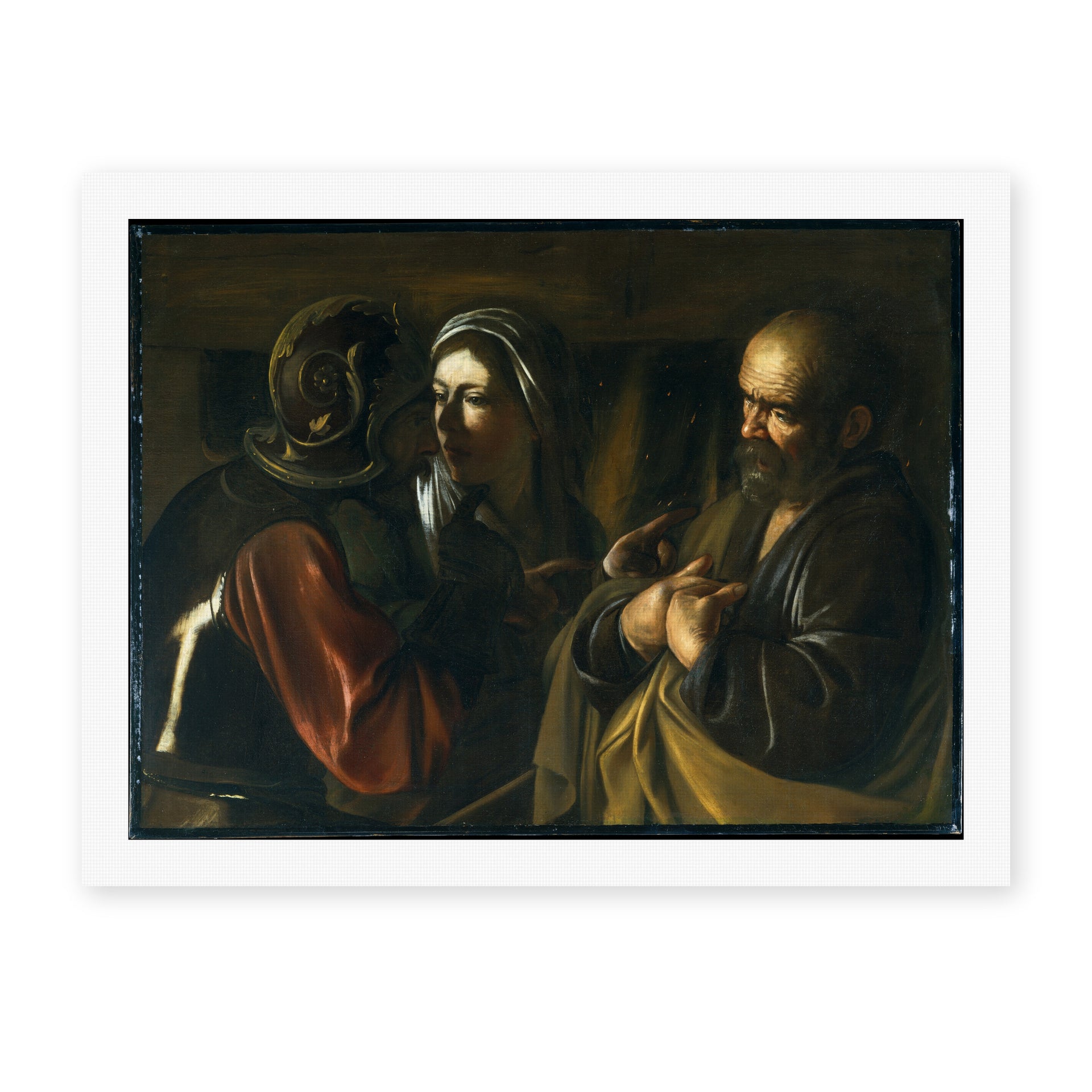 Caravaggio's 'The Denial of Saint Peter' painting reproduced as a rolled canvas print