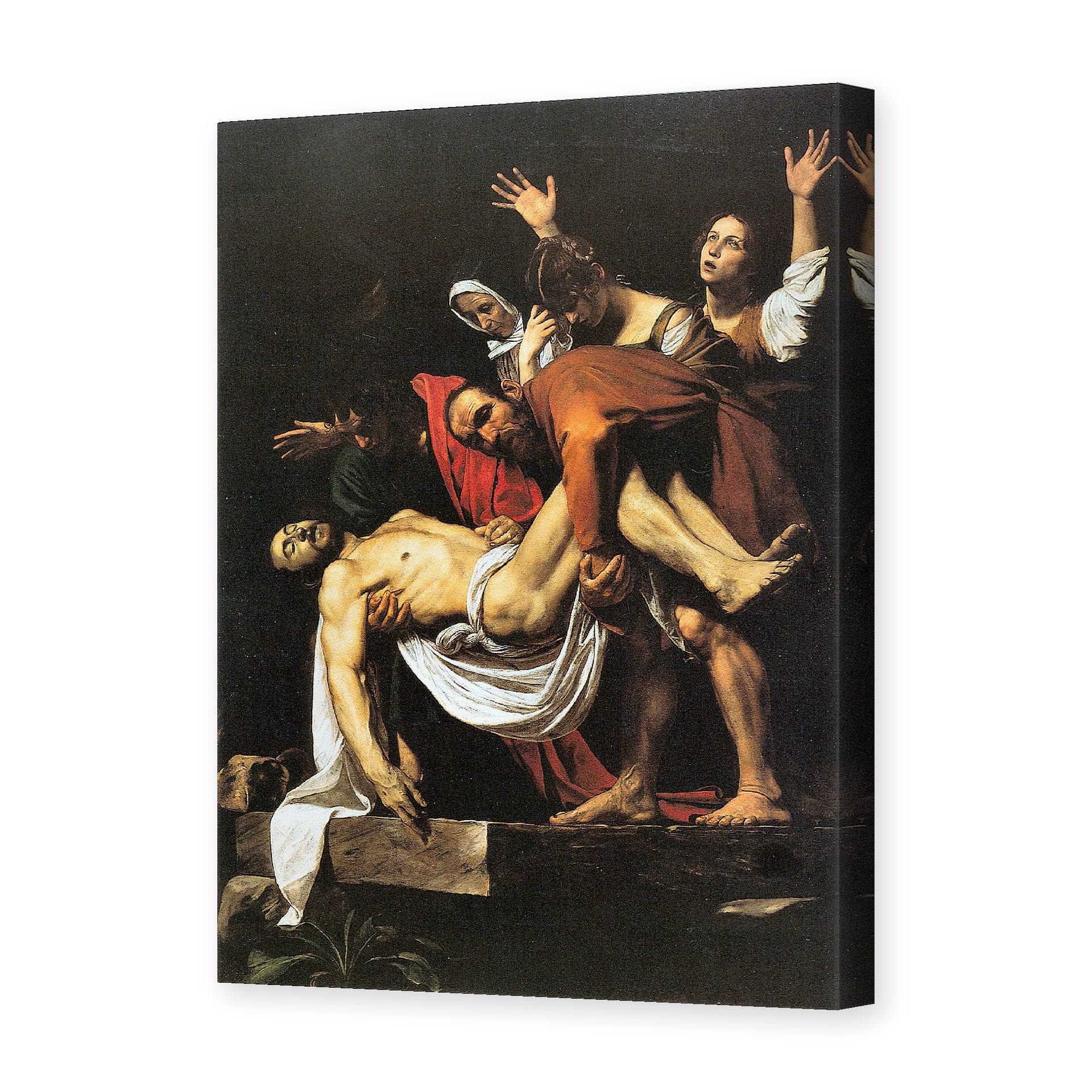 Caravaggio's 'The Entombment of Christ' painting reproduced as a gallery-wrapped canvas print, painted around 1603-04 for a Roman chapel