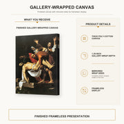 Caravaggio - The Entombment of Christ gallery wrap canvas construction and hanging details infographic