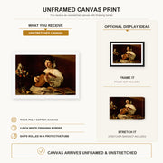 Caravaggio - The Lute Player canvas print size comparison and framing display infographic