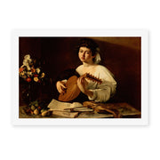 Caravaggio's 'The Lute Player' painting reproduced as a rolled canvas print, an early Caravaggio work from the mid-1590s