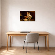 Gallery-wrapped canvas print of Caravaggio's 'The Lute Player' displayed on a wall in an office