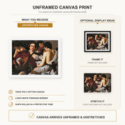 Caravaggio - The Musicians canvas print size comparison and framing display infographic