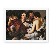 Caravaggio's 'The Musicians' painting reproduced as a rolled canvas print, an early Caravaggio work from around 1595