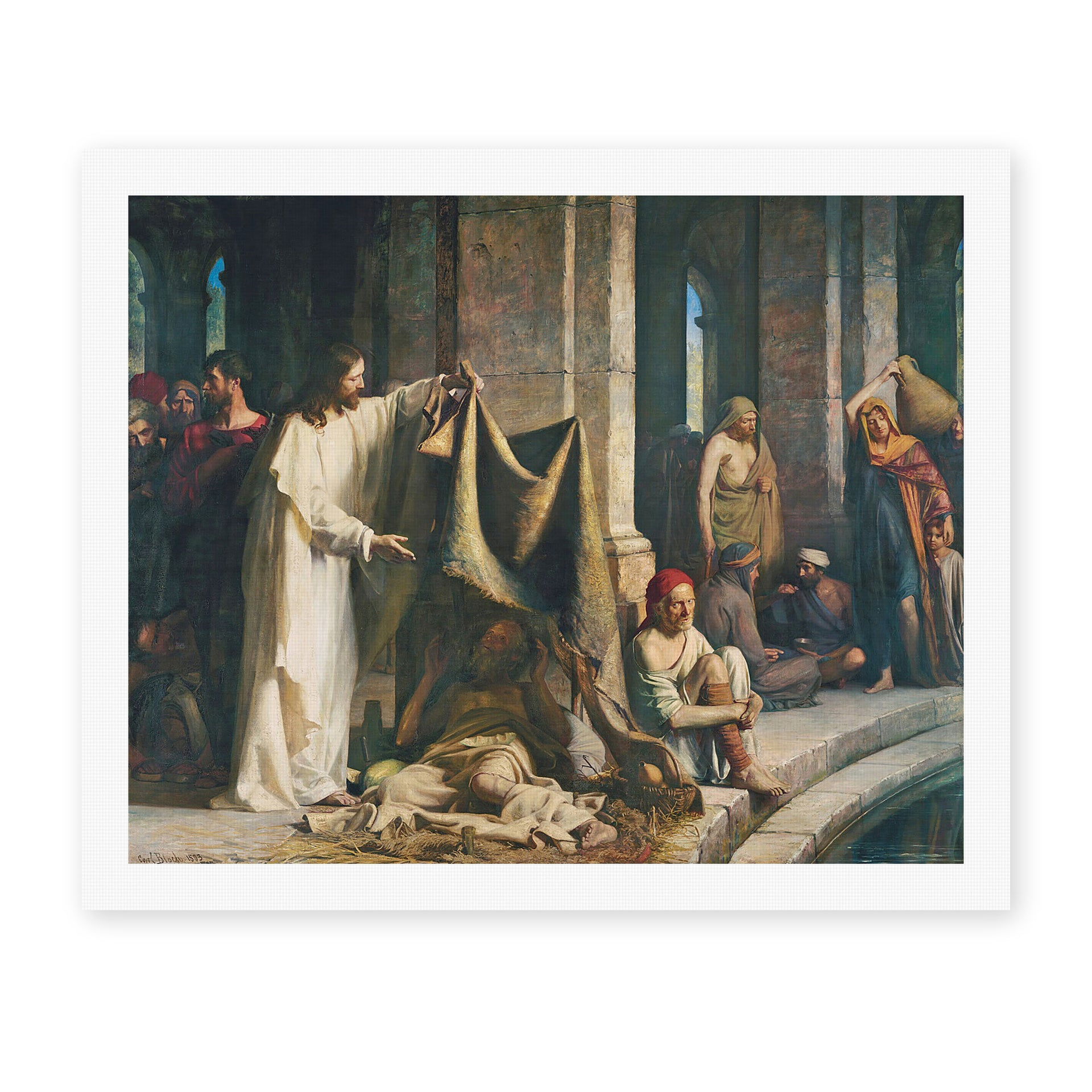 Carl Bloch's 'Christ Healing the Sick at Bethesda' painting reproduced as a rolled canvas print