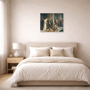 Unframed poster print of Carl Bloch's Christ Healing the Sick at Bethesda displayed on a wall in a bedroom