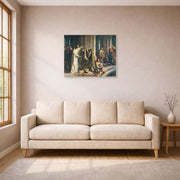 Unframed poster print of Carl Bloch's Christ Healing the Sick at Bethesda displayed on a wall in a living room