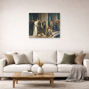Unframed poster print of Carl Bloch's Christ Healing the Sick at Bethesda displayed on a wall in a living room