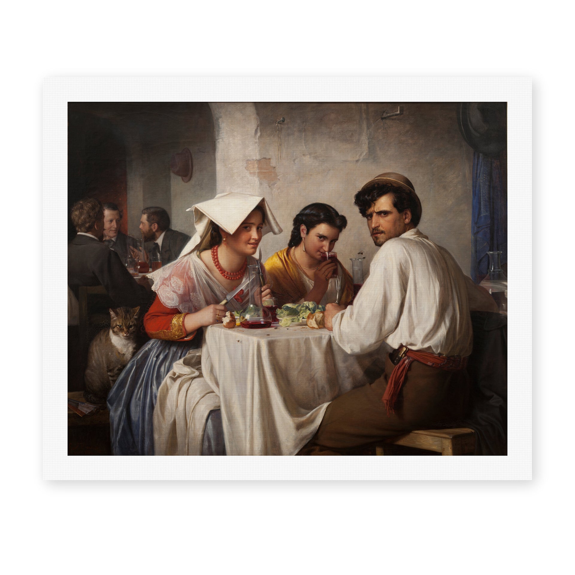 Carl Bloch's 'In a Roman Osteria' painting reproduced as a rolled canvas print