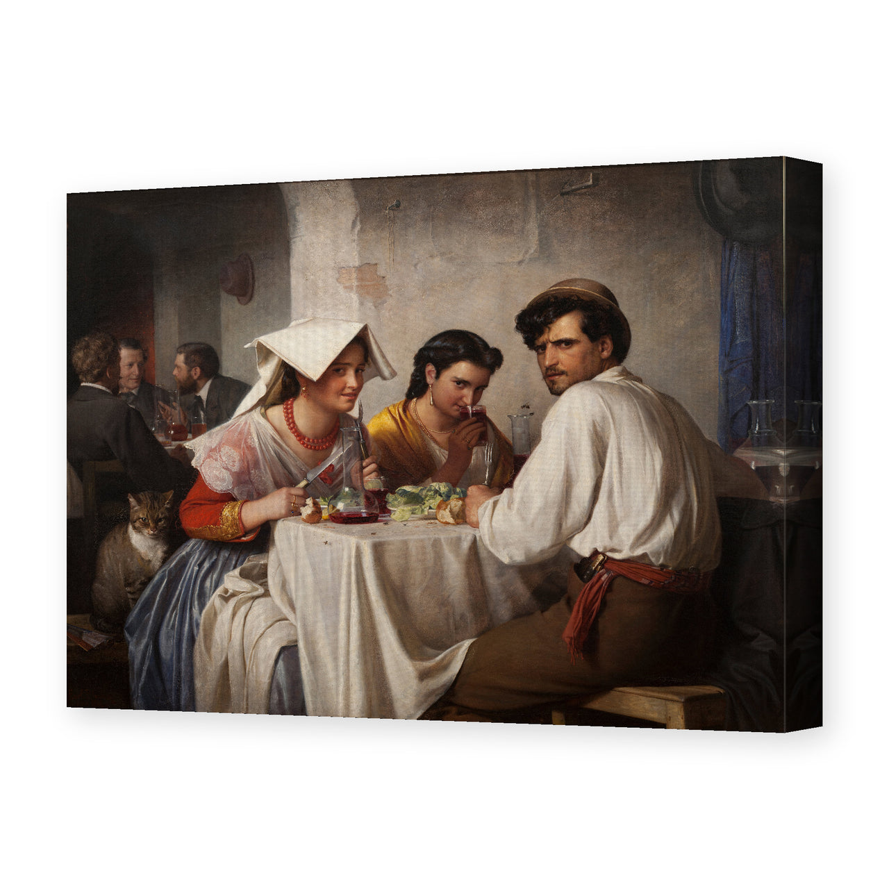 Carl Bloch's 'In a Roman Osteria' painting reproduced as a gallery-wrapped canvas print
