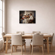 Gallery-wrapped canvas print of Carl Bloch's In a Roman Osteria displayed on a wall in a dining room