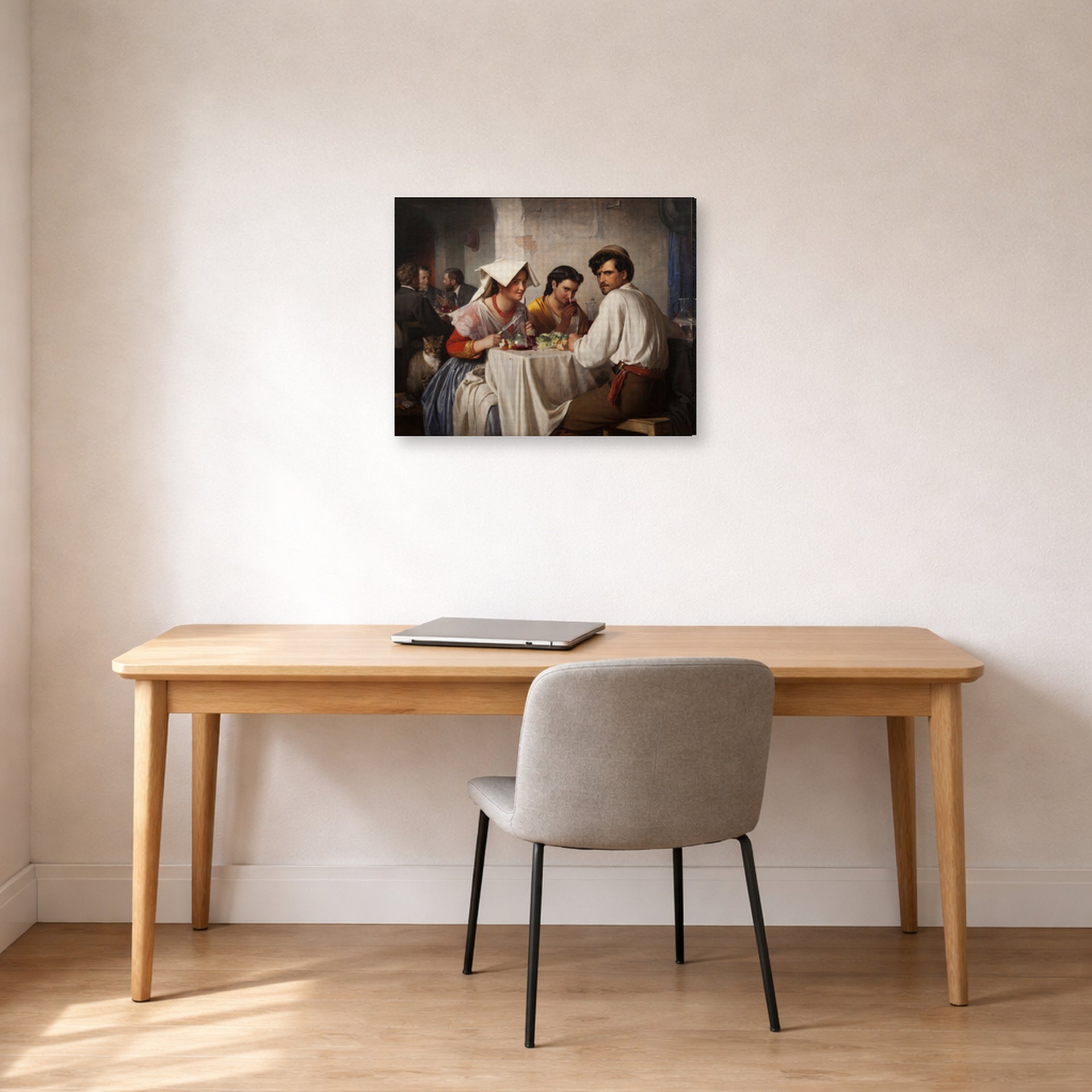 Gallery-wrapped canvas print of Carl Bloch's In a Roman Osteria displayed on a wall in a office