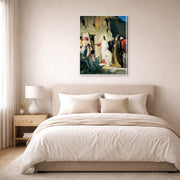 Gallery-wrapped canvas print of Carl Bloch's Jesus Raised Lazerus From Death displayed on a wall in a bedroom