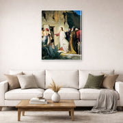 Gallery-wrapped canvas print of Carl Bloch's Jesus Raised Lazerus From Death displayed on a wall in a living room