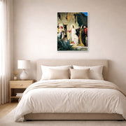 Unframed poster print of Carl Bloch's Jesus Raised Lazerus From Death displayed on a wall in a bedroom