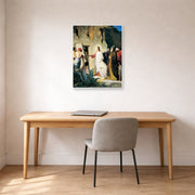Unframed poster print of Carl Bloch's Jesus Raised Lazerus From Death displayed on a wall in a office