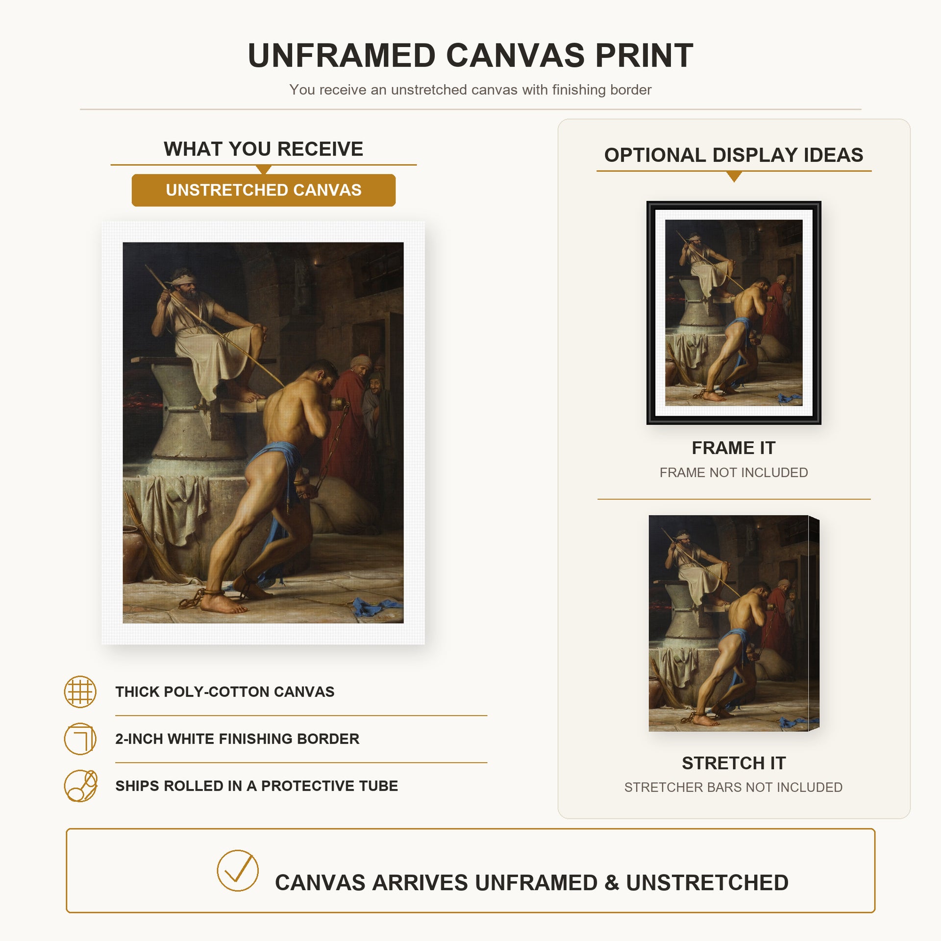 Carl Bloch - Samson and the Philistines canvas print size comparison and framing display infographic