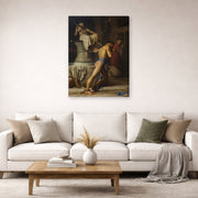 Gallery-wrapped canvas print of Carl Bloch's Samson and the Philistines displayed on a wall in a living room