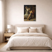 Unframed poster print of Carl Bloch's Samson and the Philistines displayed on a wall in a bedroom