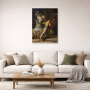 Unframed poster print of Carl Bloch's Samson and the Philistines displayed on a wall in a living room
