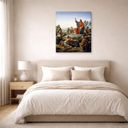 Gallery-wrapped canvas print of Carl Bloch's Sermon on the Mount displayed on a wall in a bedroom