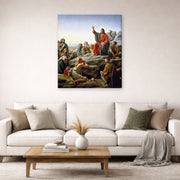 Gallery-wrapped canvas print of Carl Bloch's Sermon on the Mount displayed on a wall in a living room