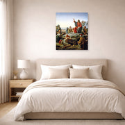 Unframed poster print of Carl Bloch's Sermon on the Mount displayed on a wall in a bedroom