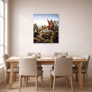 Unframed poster print of Carl Bloch's Sermon on the Mount displayed on a wall in a dining room