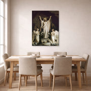 Gallery-wrapped canvas print of Carl Bloch's The Resurrection displayed on a wall in a dining room