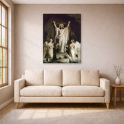 Gallery-wrapped canvas print of Carl Bloch's The Resurrection displayed on a wall in a living room