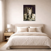 Unframed poster print of Carl Bloch's The Resurrection displayed on a wall in a bedroom