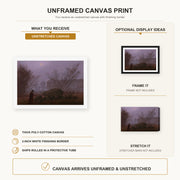 Caspar David Friedrich - A Walk at Dusk canvas print size comparison and framing display infographic
